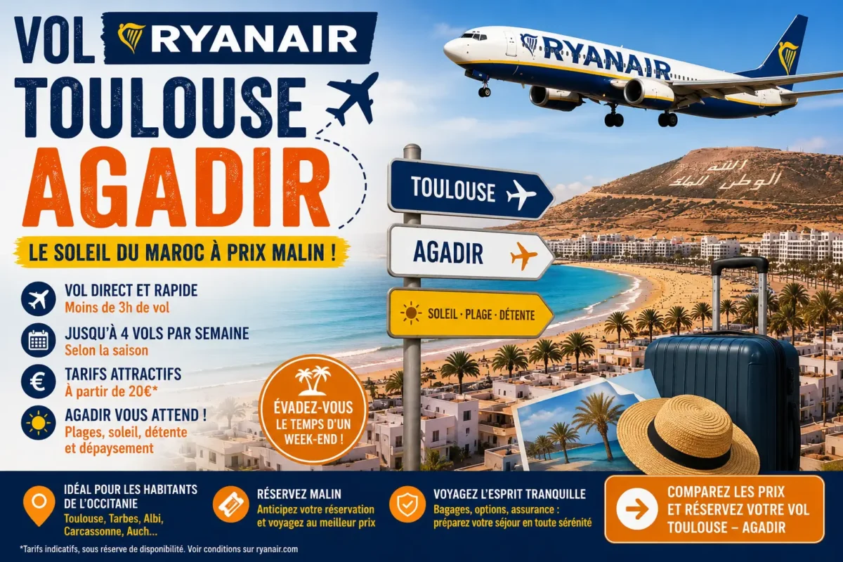 Vol Ryanir Toulouse Agadir : prix et infos