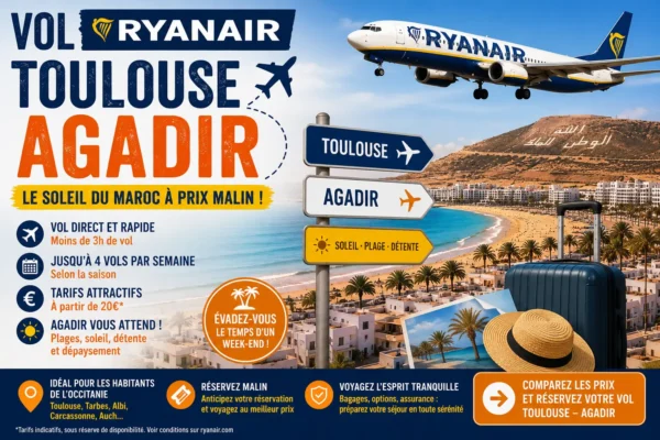 Vol Ryanir Toulouse Agadir : prix et infos